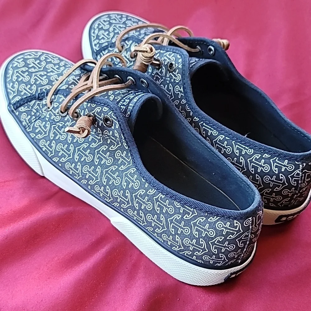 SPERRY womens CREST sz7 lace up RARE ANCHORS sneaker nautical boat shoe … - Picture 3 of 10
